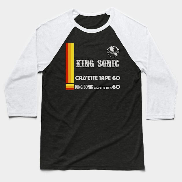 King Sonic Retro Cassette Tape Baseball T-Shirt by DrumRollDesigns